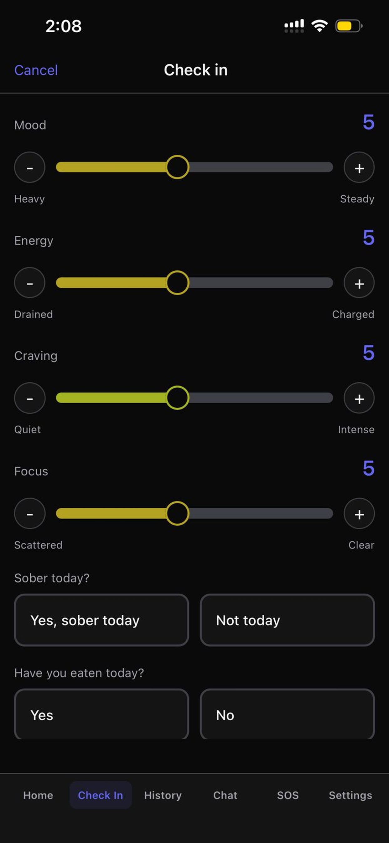 Anchor Sobriety check-in screen.