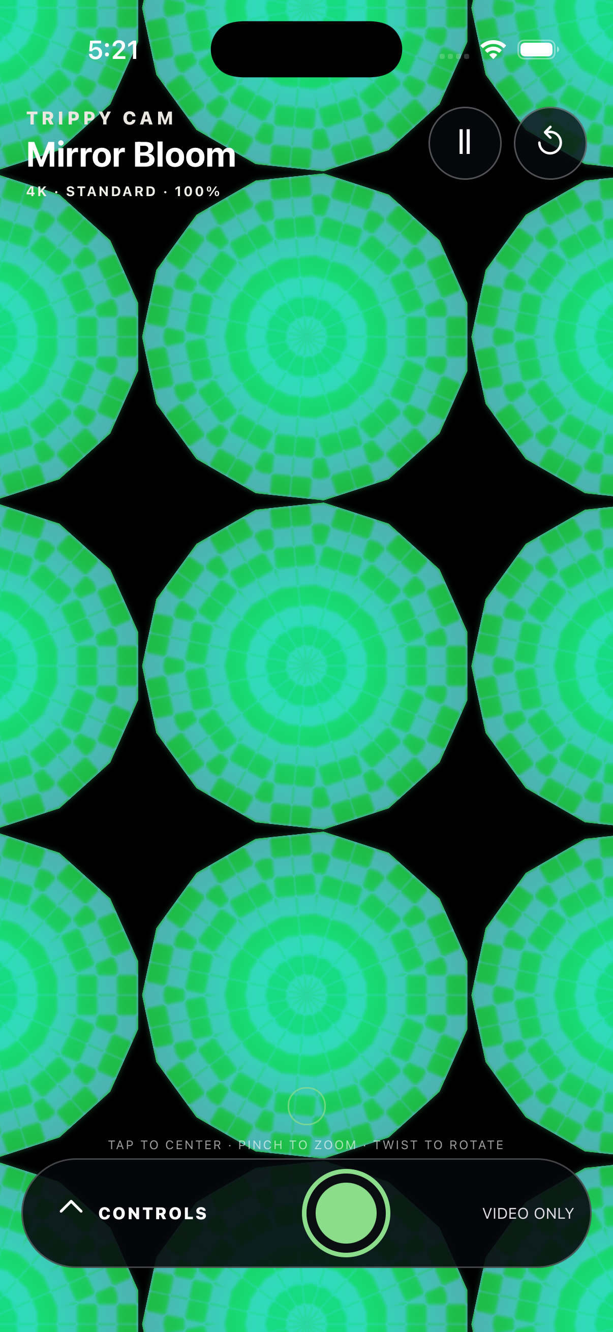 Trippy Cam collapsed control preview.