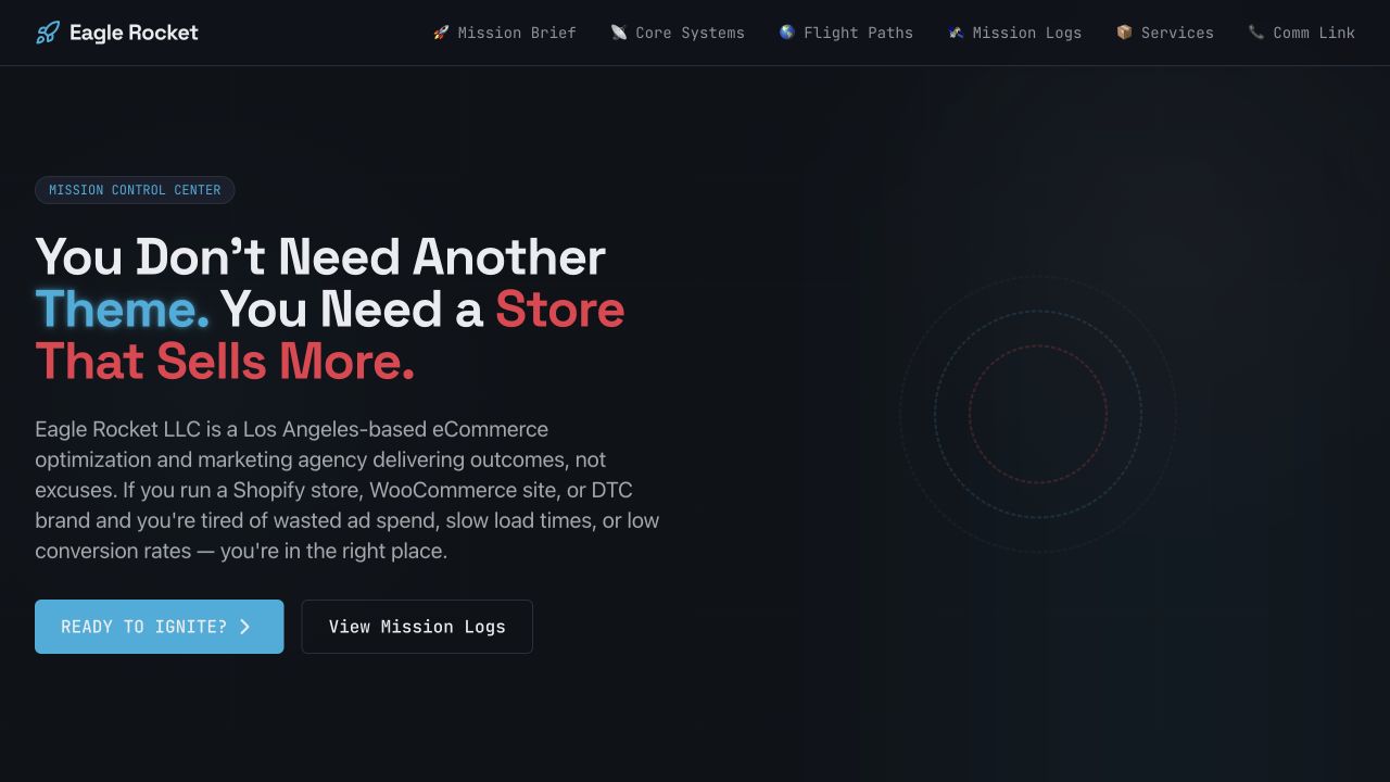 Eagle Rocket live company homepage.